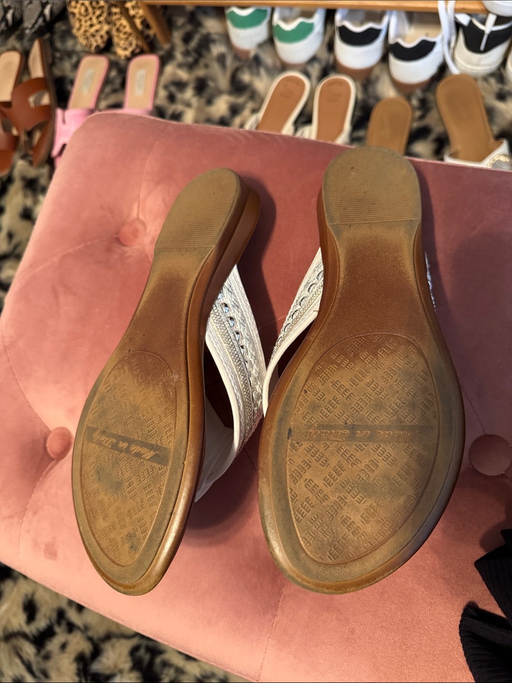 Italian Shoemakers White and Brown Beaded Thong Sandals - Picture 2 of 2